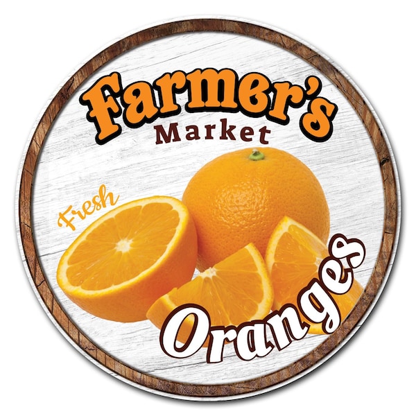 Corrugated Plastic Sign With Stakes 24in Circular-Farmers Market Oranges, C-24-CIR-WS-Oranges